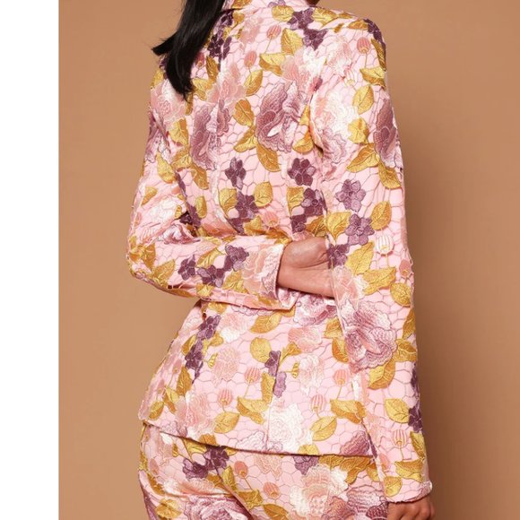 SMALL Pink/Floral FLARED High-rise Pant suit with Embroidered X-small Blazer - Picture 2 of 9